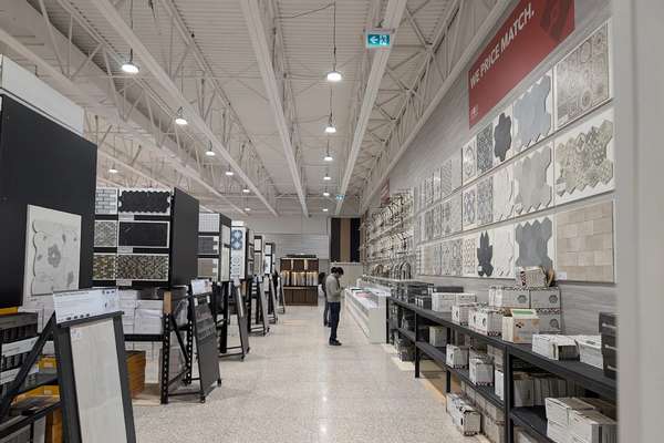 This is a photo of the store aisles at Besso Floor & Decor.
