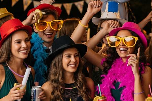 This is a photo of the photo booth props at Houle Games.